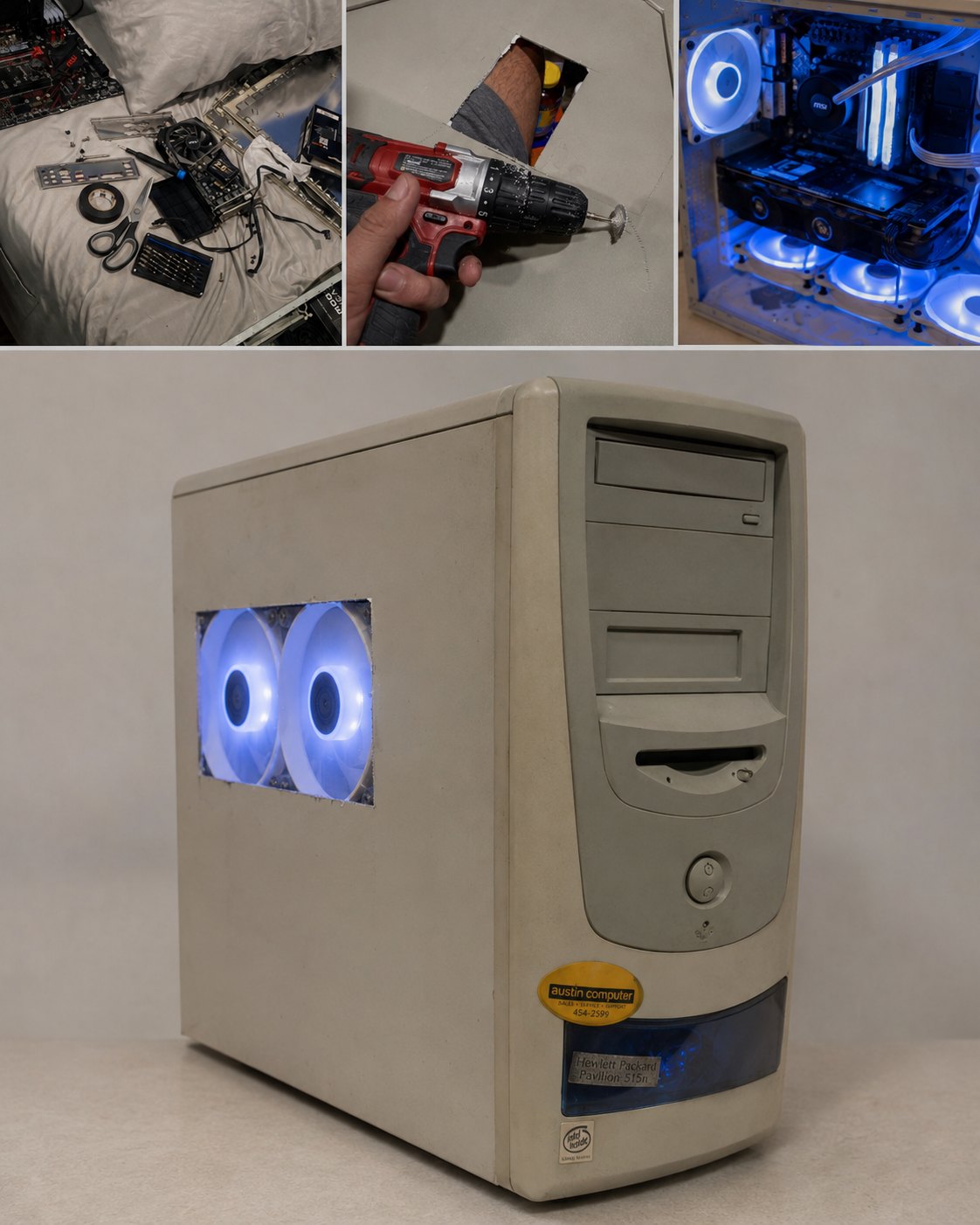 1997 HP Pavilion sleeper PC build — modern internals in a vintage case